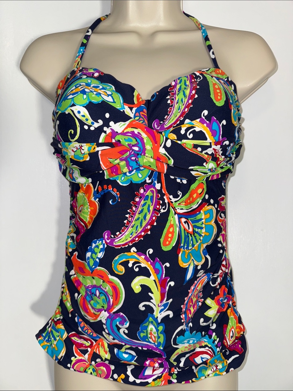 Anne Cole Twist Front Tankini Swim Top w Halter Strap Women’s M Medium Navy